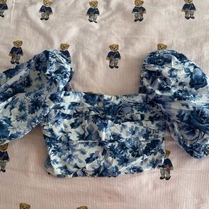 Blue & White Floral Cropped Dress Top — Abercrombie & Fitch